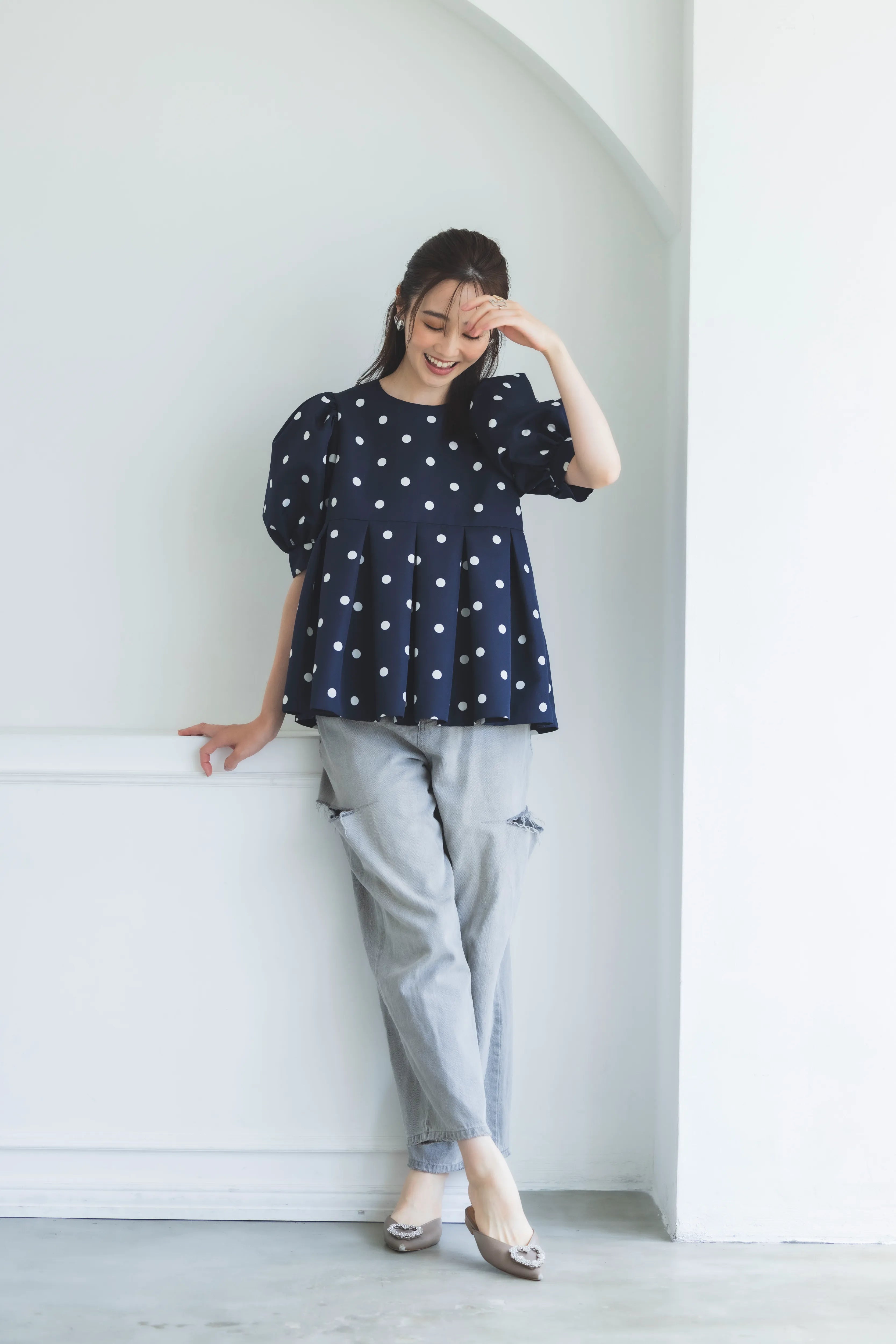 ぽわん袖トップス(ドット)