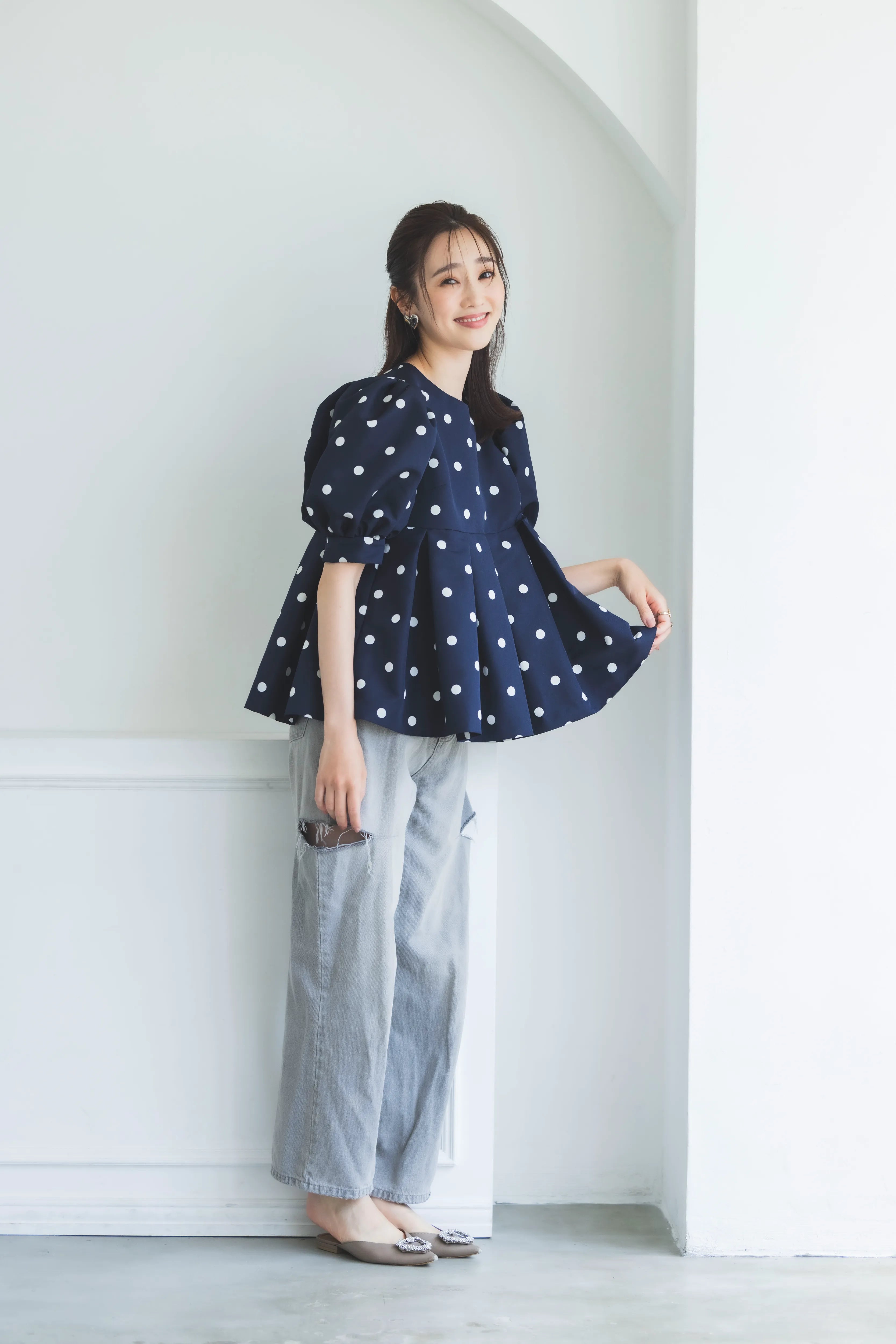 ぽわん袖トップス(ドット)