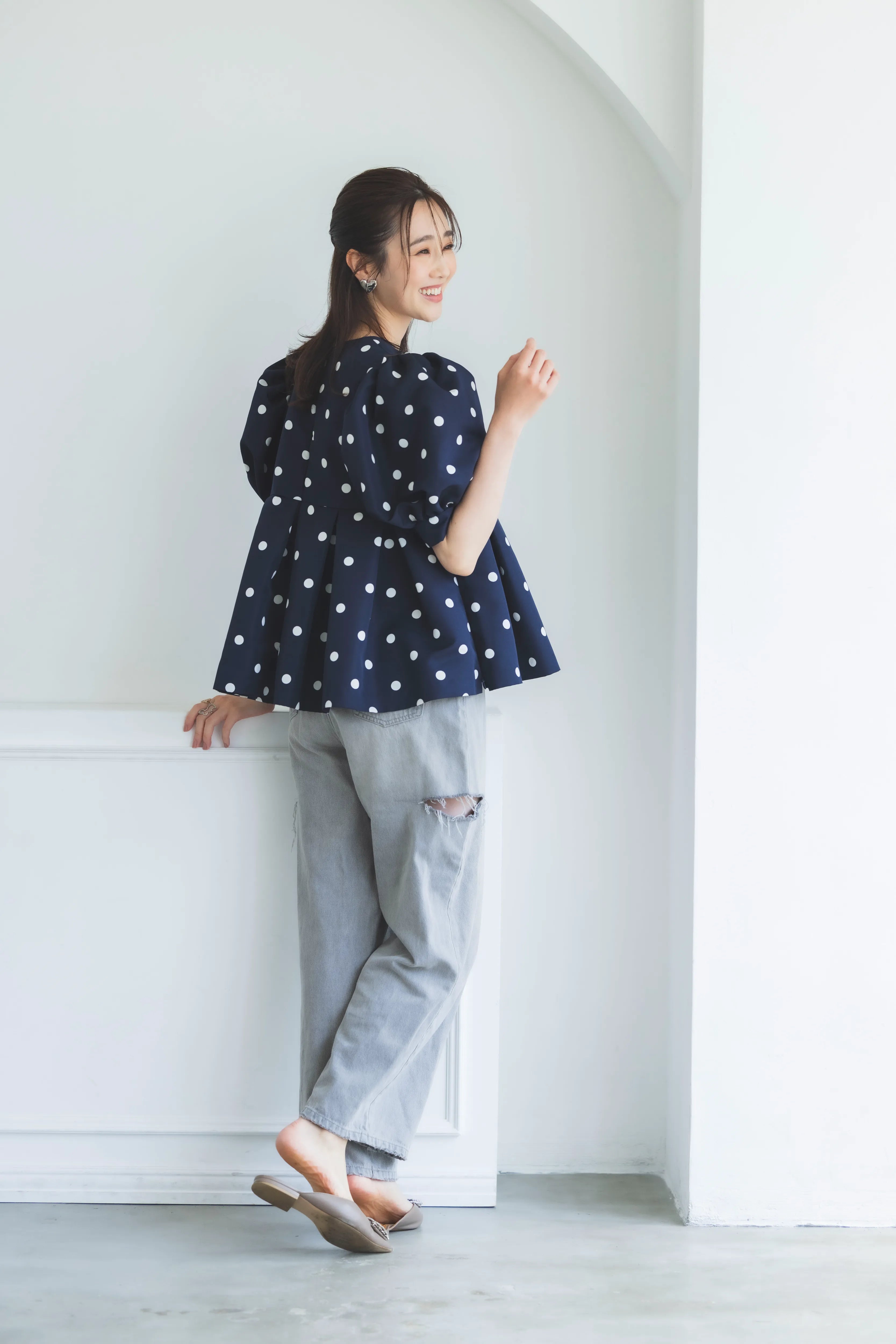 ぽわん袖トップス(ドット)