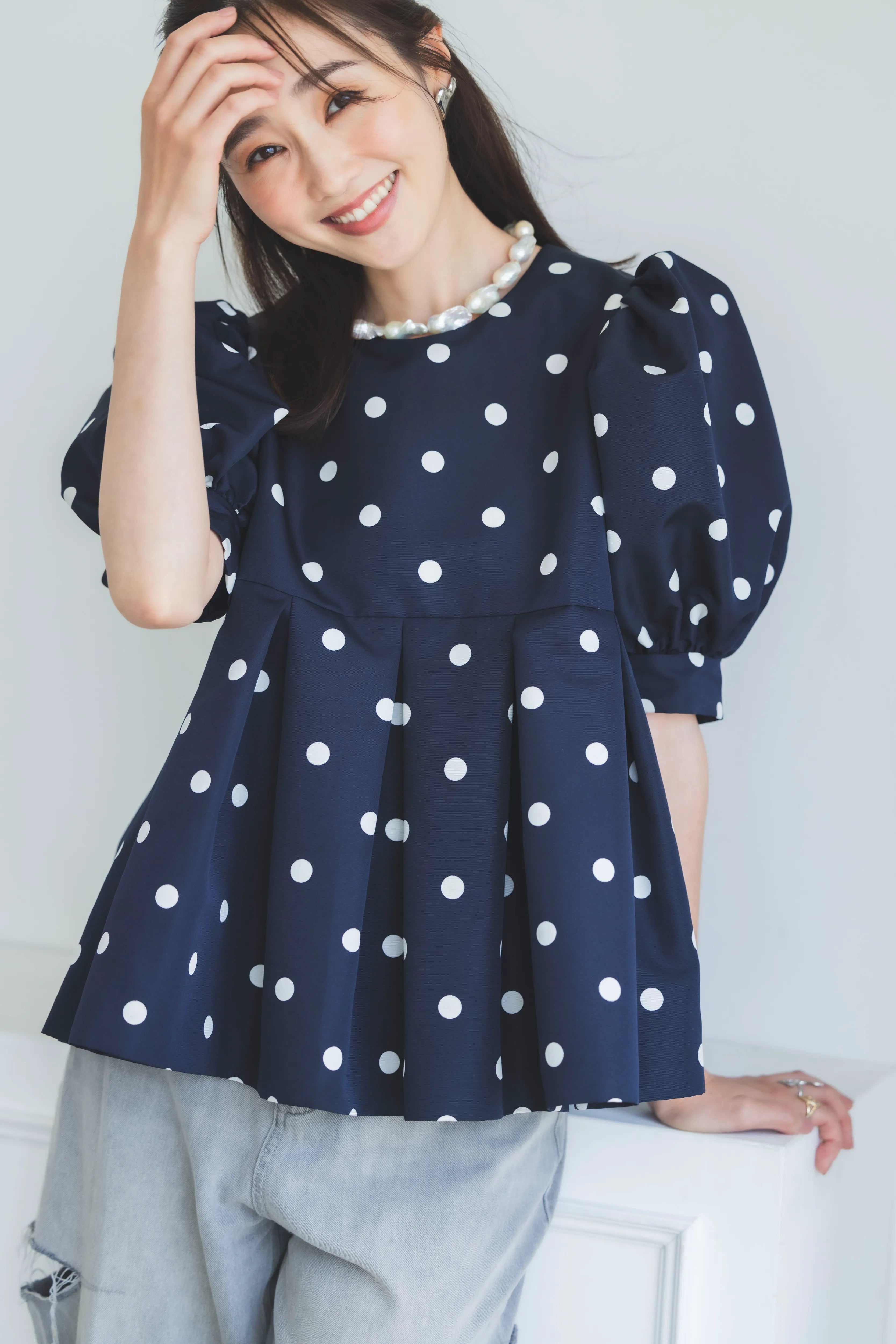 ぽわん袖トップス(ドット)