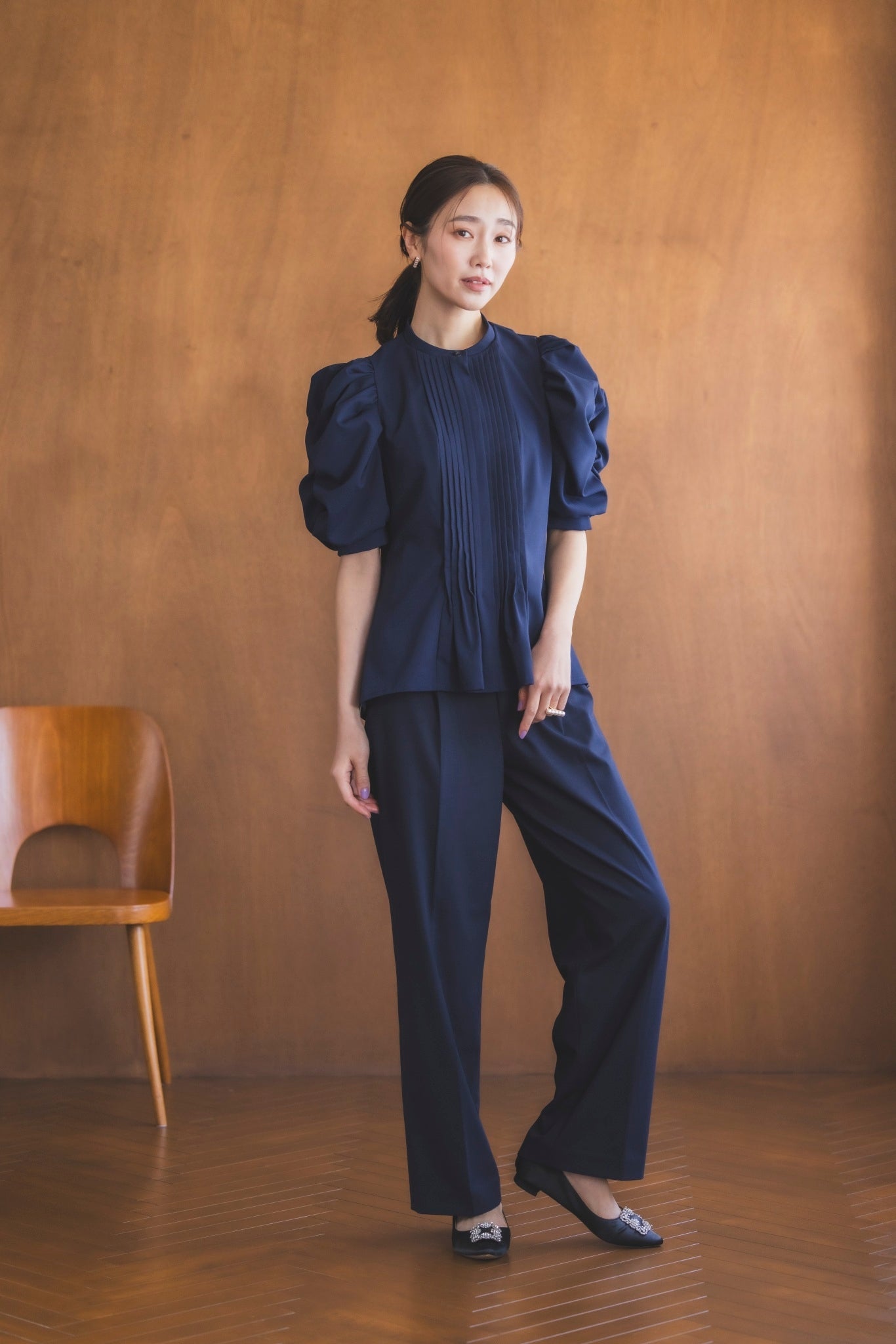 ピンタック ドレスシャツ(ネイビー)