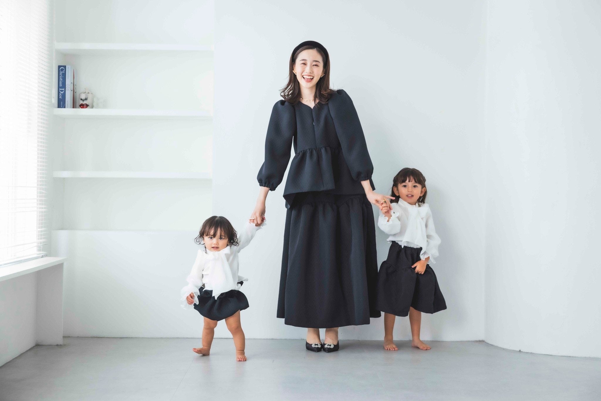 ハートカッティング キルティング長袖トップス(ブラック)