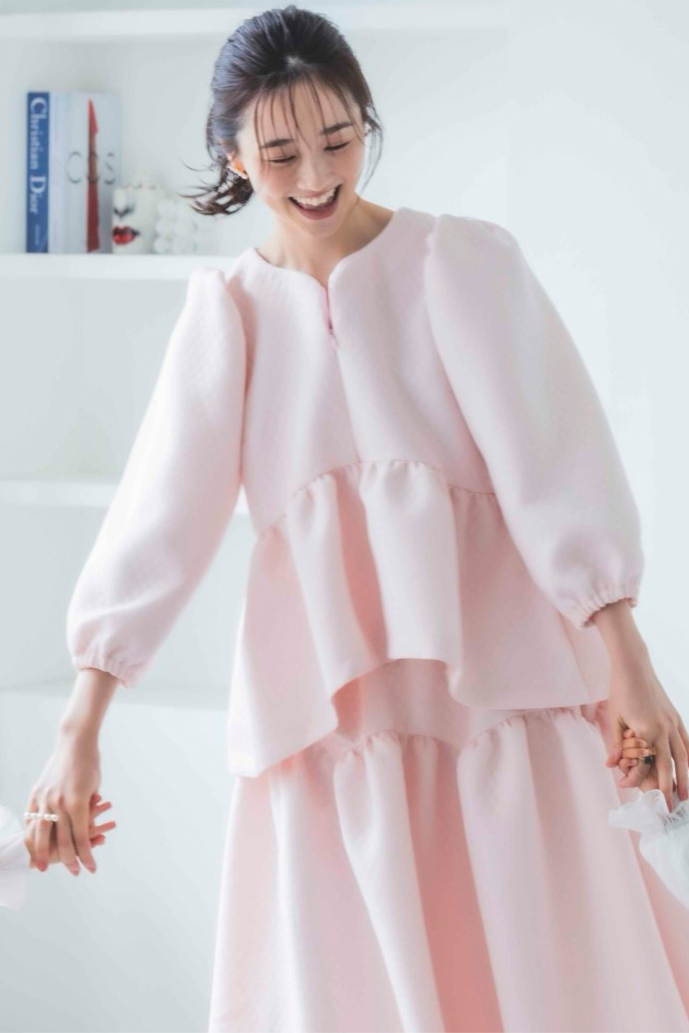 ハートカッティング キルティング長袖トップス(ピンク)