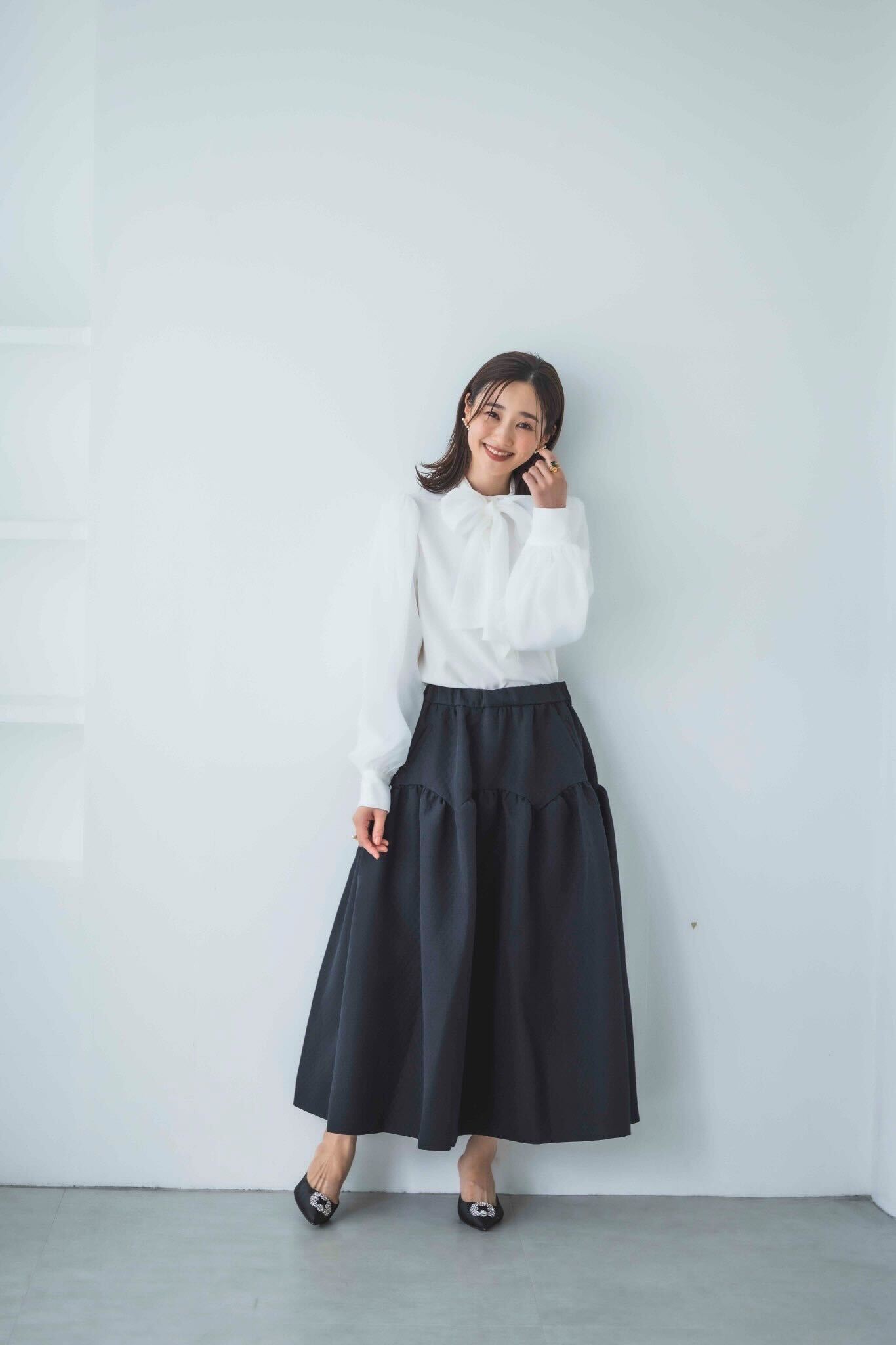 とろみ素材のお出かけブラウス (ブラック)