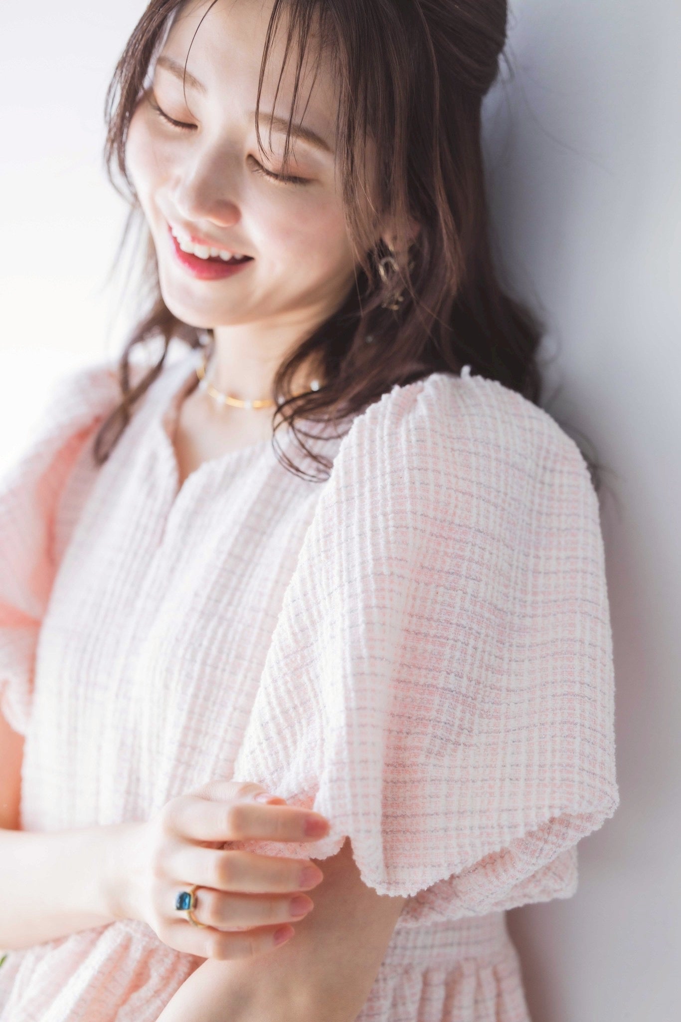 himeふわワンピース（ツイードミルキーピンク）【お上品な授乳服のお店