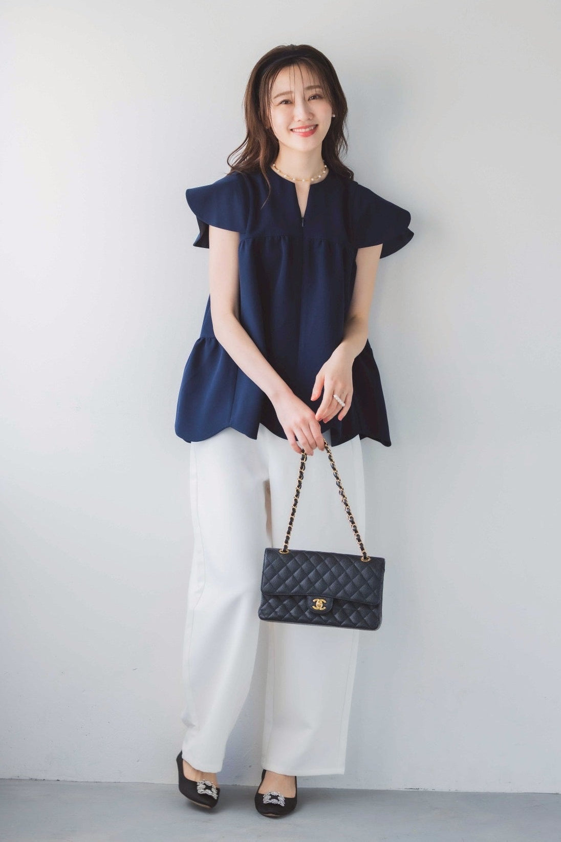 美人トップス ペタルスリーブ（ネイビー）