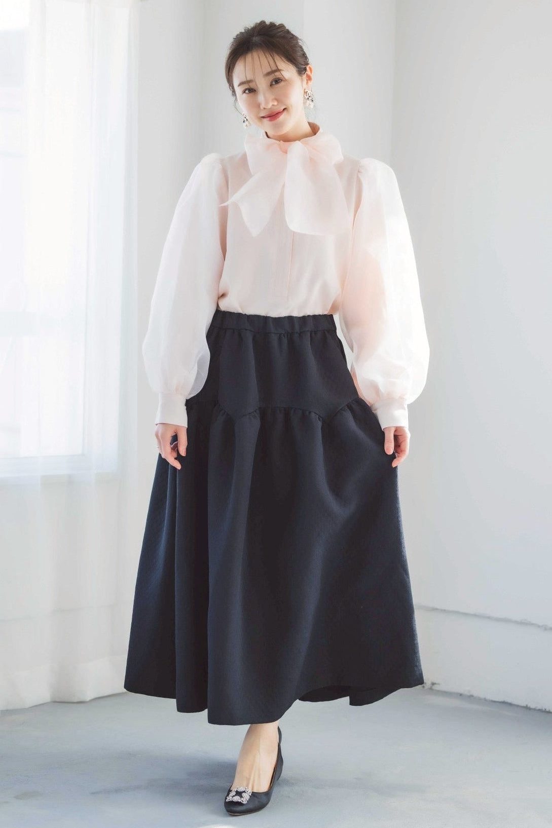 とろみ素材のお出かけブラウス（ピンク）