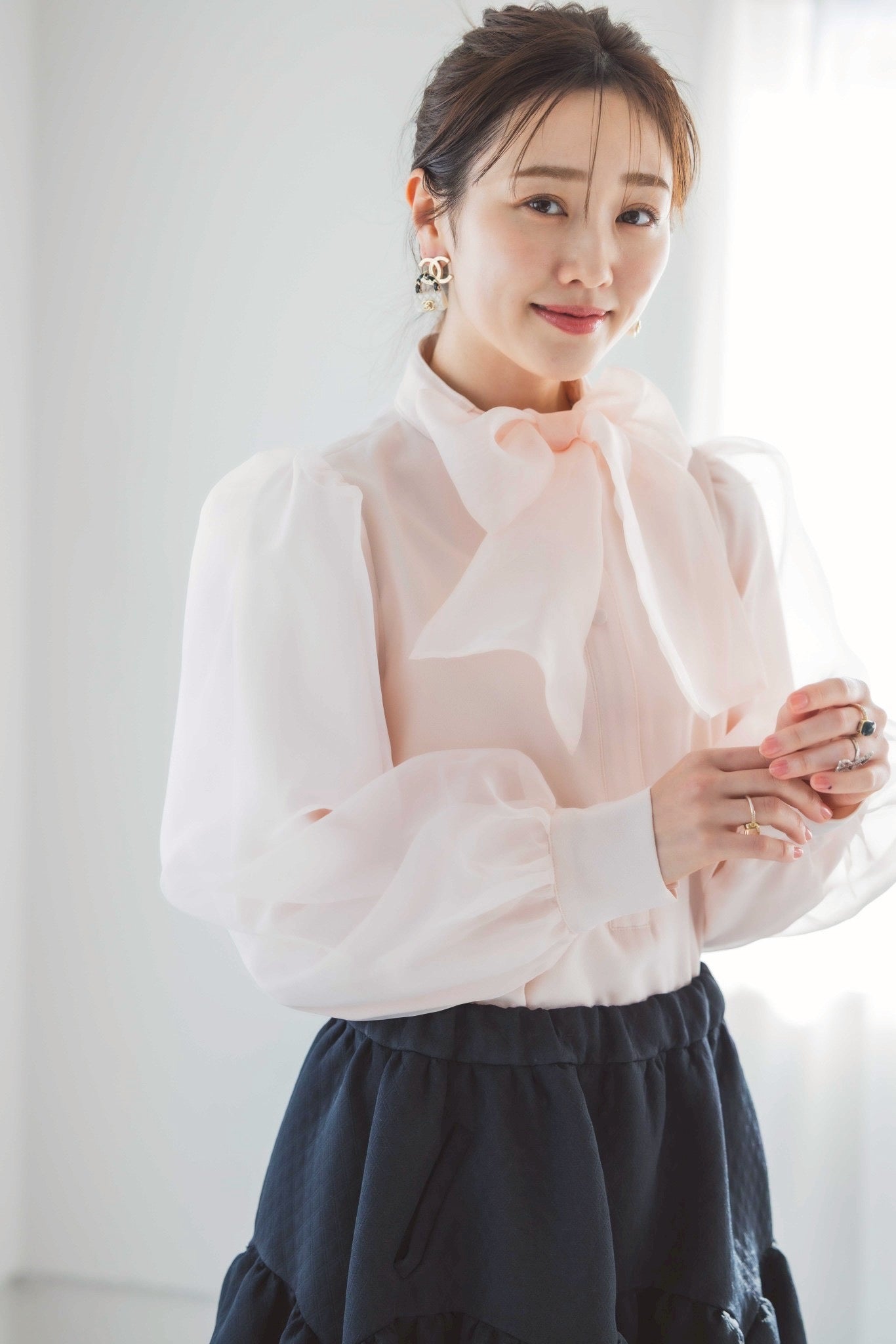 とろみ素材のお出かけブラウス（ピンク）