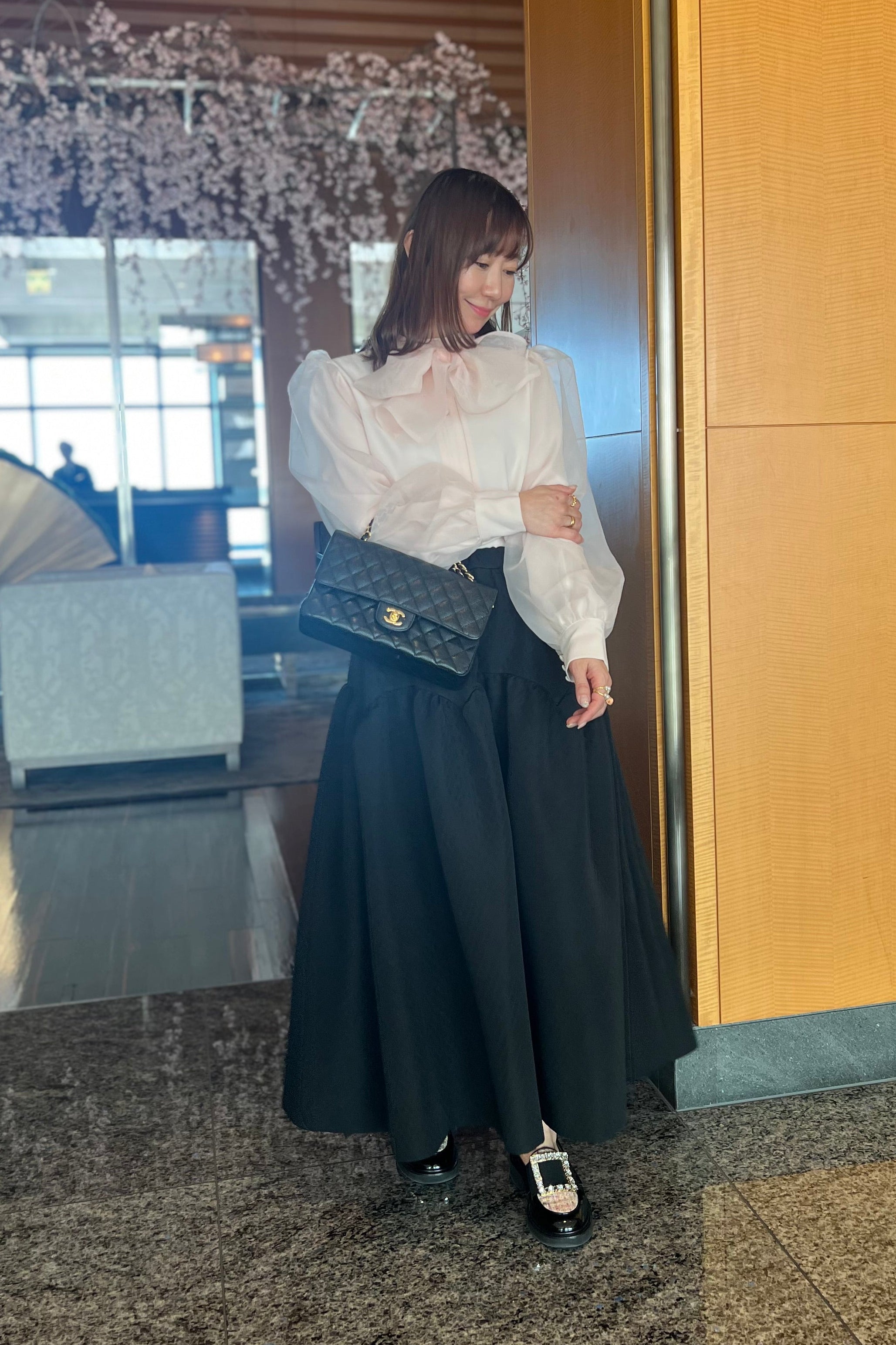 とろみ素材のお出かけブラウス（ピンク）