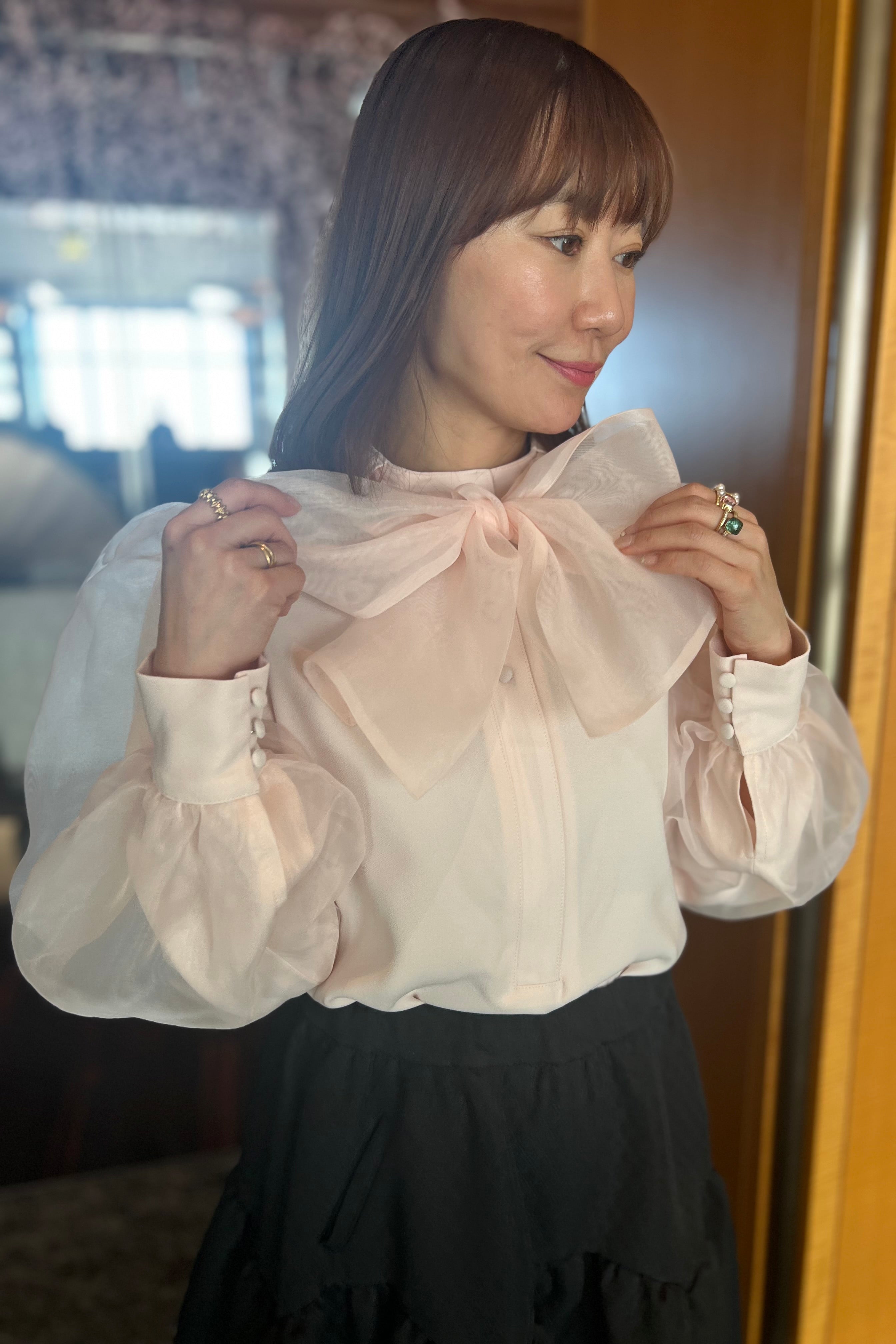 とろみ素材のお出かけブラウス（ピンク）