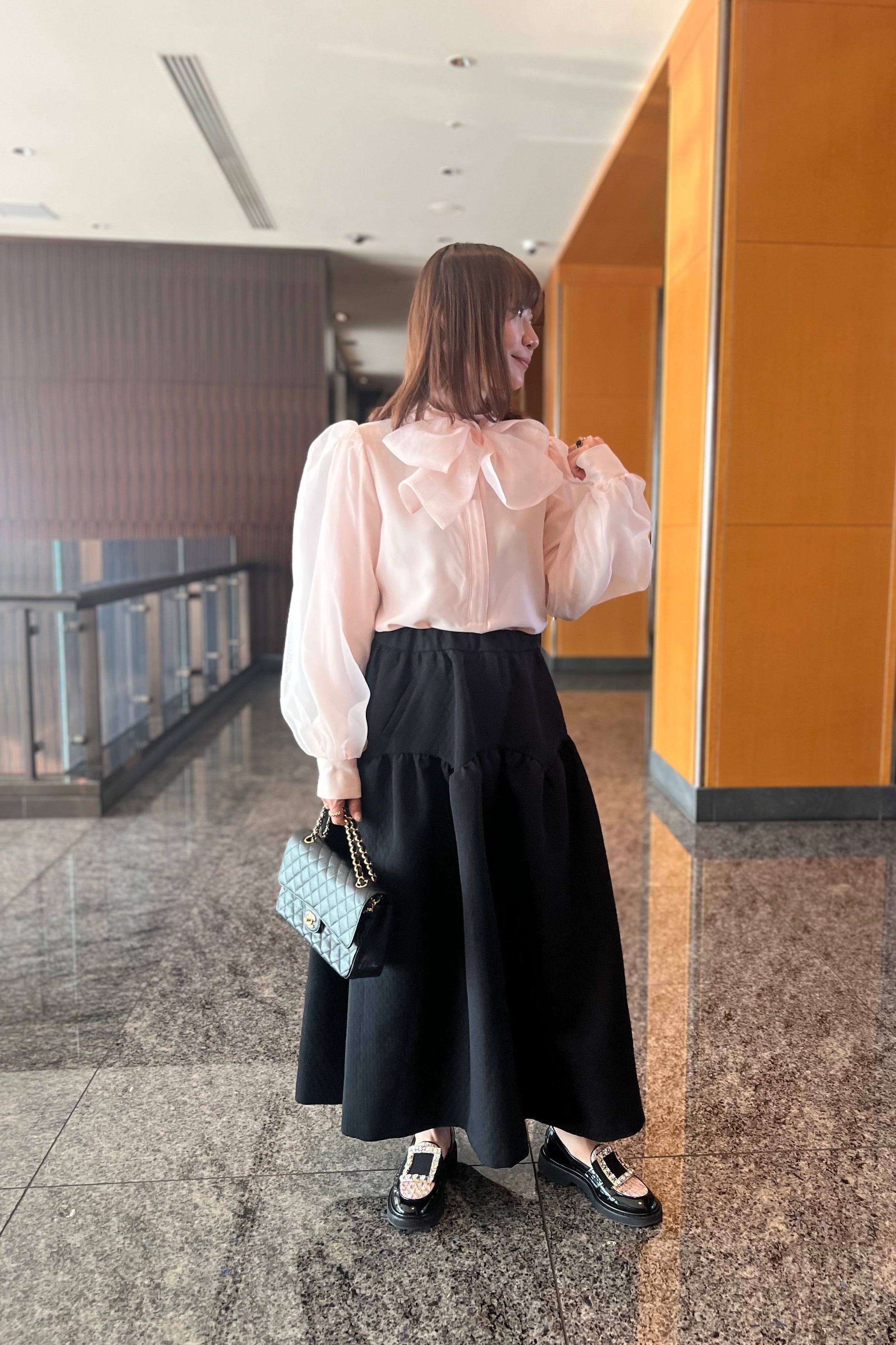 とろみ素材のお出かけブラウス（ピンク）